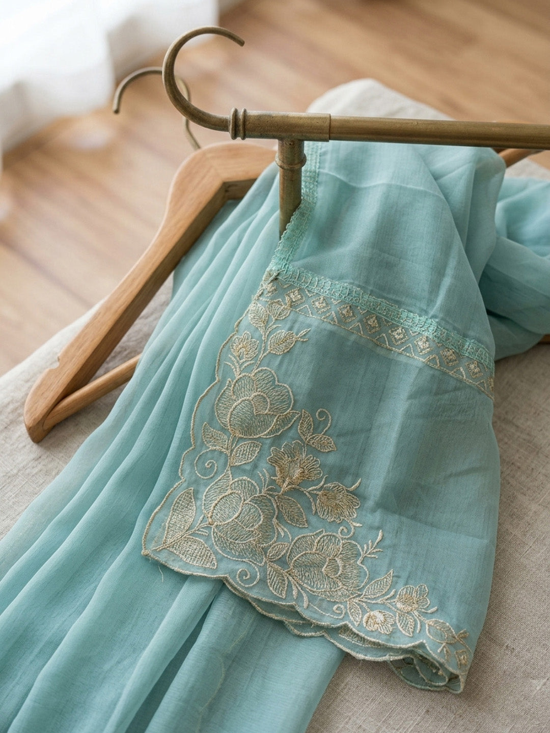 Embroidered Chanderi Unstitched Suit Pant &amp; Dupatta