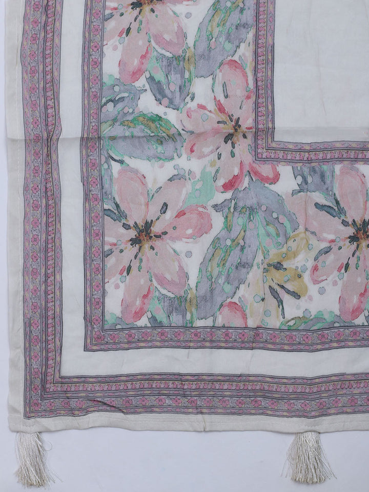 Neck Embroidered Cotton Blend Unstitched Suit With Dupatta