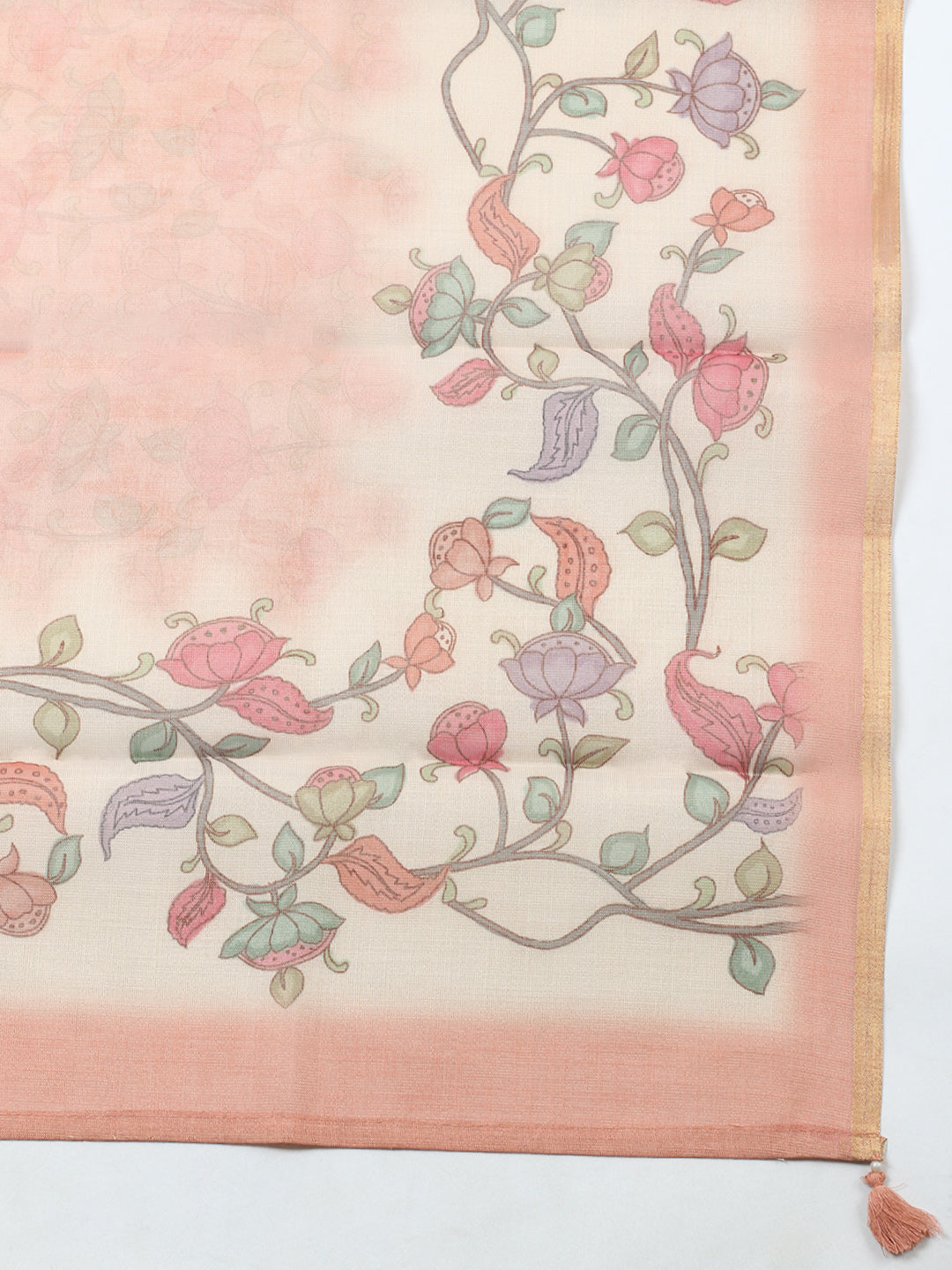 Printed Linen Blend Unstitched Suit With Pant &amp; Dupatta