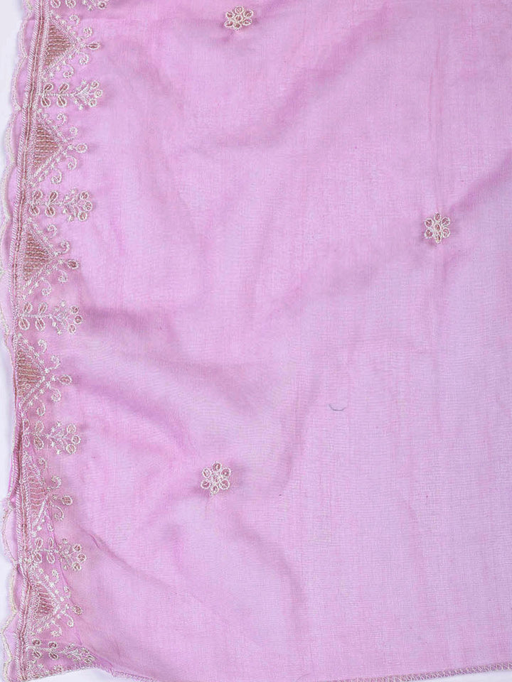 Neck Embroidered Chanderi Unstitched Suit With Dupatta