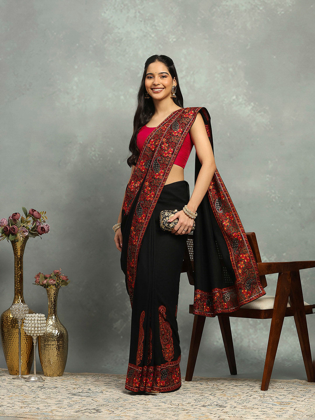 Thread Paisley Embroidered Art Silk Saree