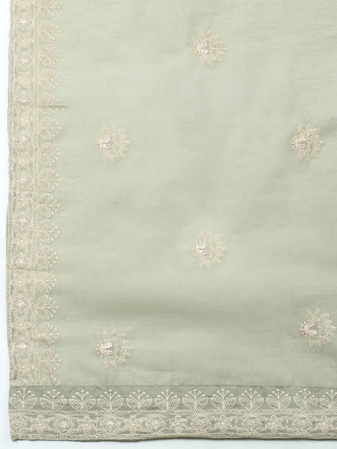 Embroidered Chanderi Unstitched Suit With Pant &amp; Dupatta
