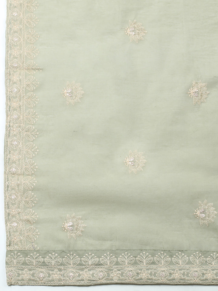 Embroidered Chanderi Unstitched Suit With Pant &amp; Dupatta