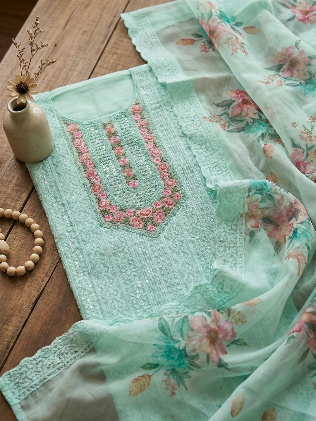 Embroidered Georgette Unstitched Suit With Pant