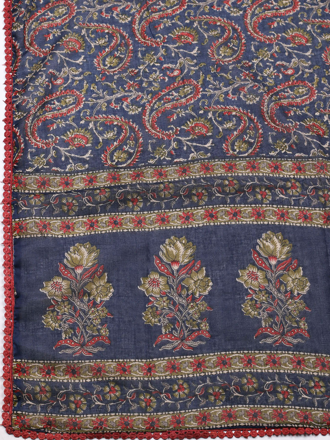 Embroidered Cotton Blend Unstitched Suit With Pant &amp; Dupatta