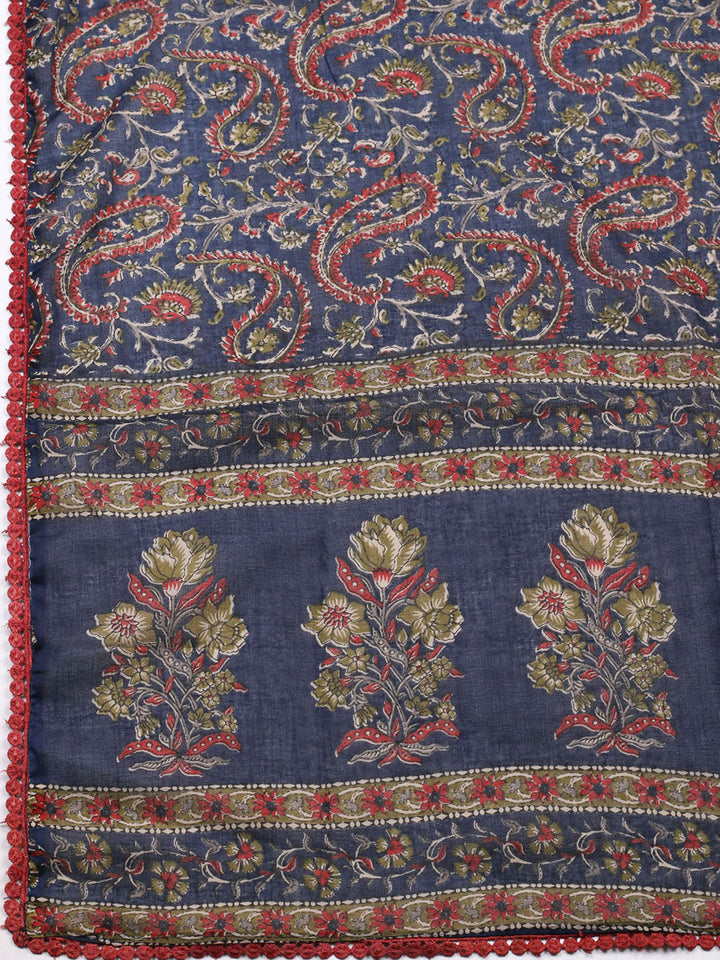 Embroidered Cotton Blend Unstitched Suit With Pant &amp; Dupatta