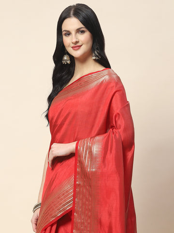 Plain Zari Border Woven Handloom Saree