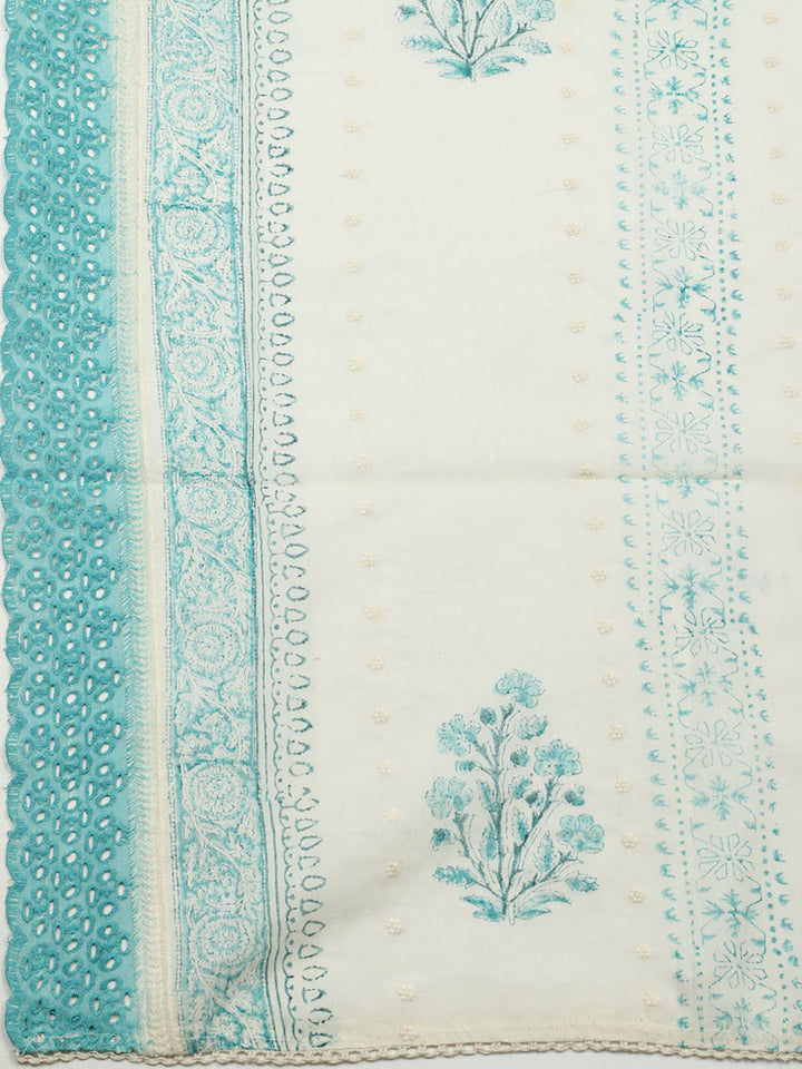 Printed Cotton Blend Unstitched Suit With Pant &amp; Dupatta