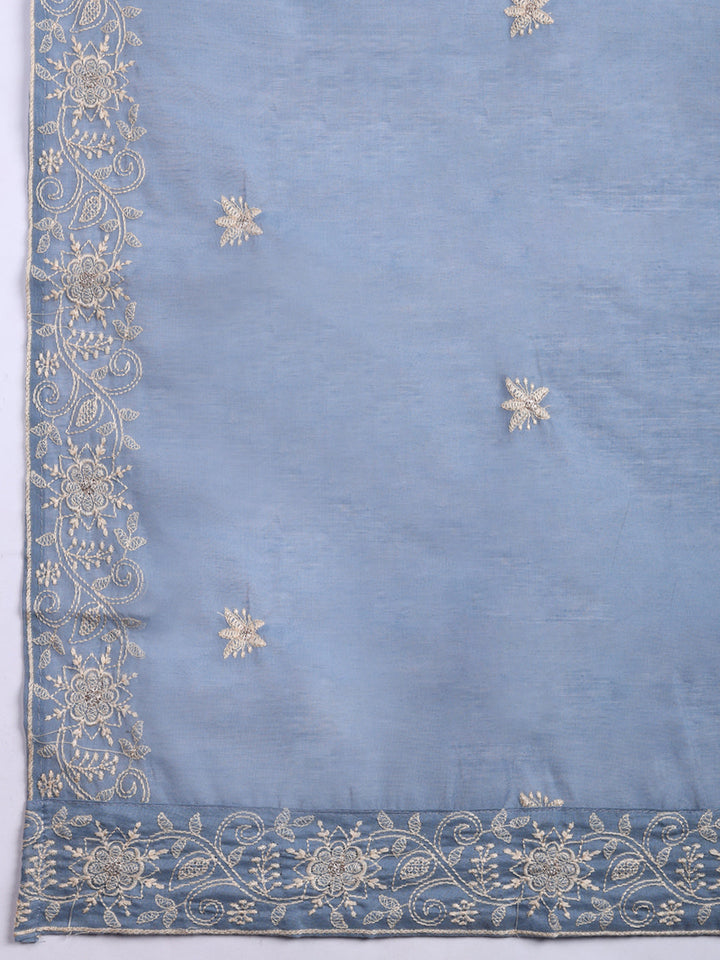 Embroidered Cotton Blend Unstitched Suit With Pant &amp; Dupatta