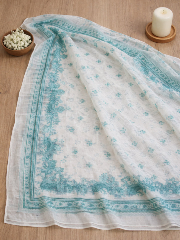Embroidered Linen Blend Unstitched Suit With Pant &amp; Dupatta