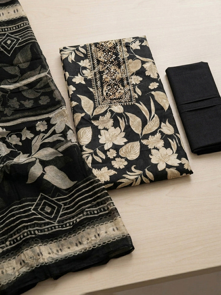 Printed Cotton Blend Unstitched Suit With Pant &amp; Dupatta