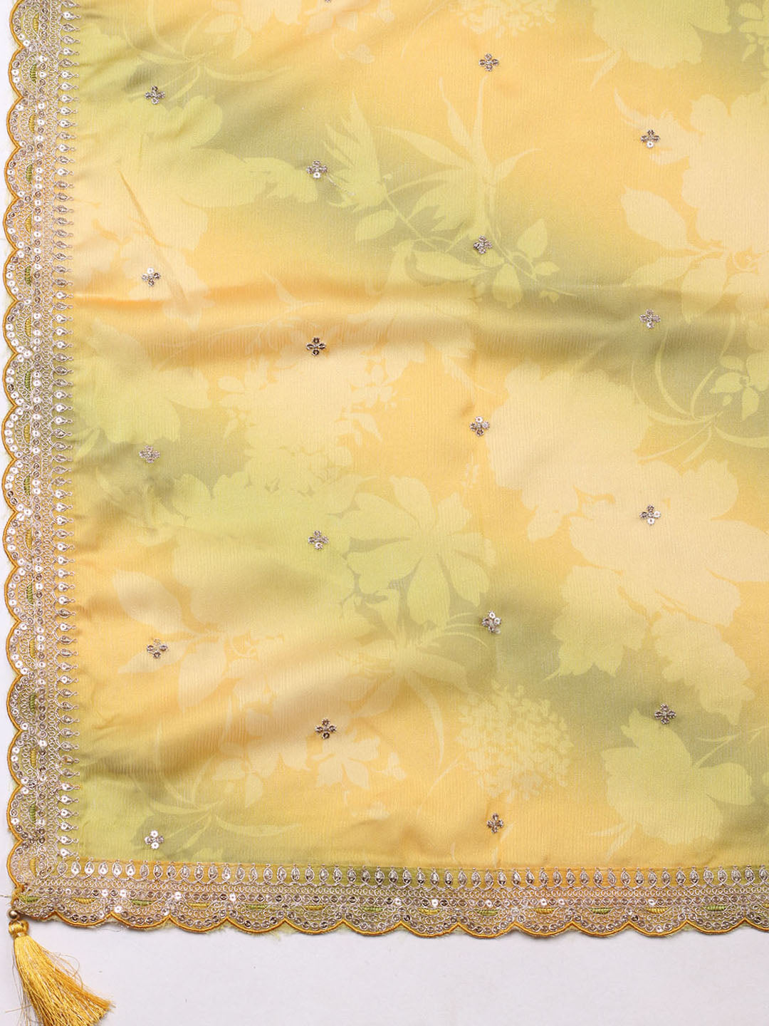Embroidered Art Silk Unstitched Suit With Pant &amp; Dupatta
