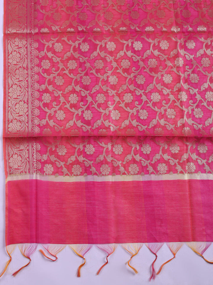 Woven Design Chanderi Unstitched Suit With Pant &amp; Dupatta