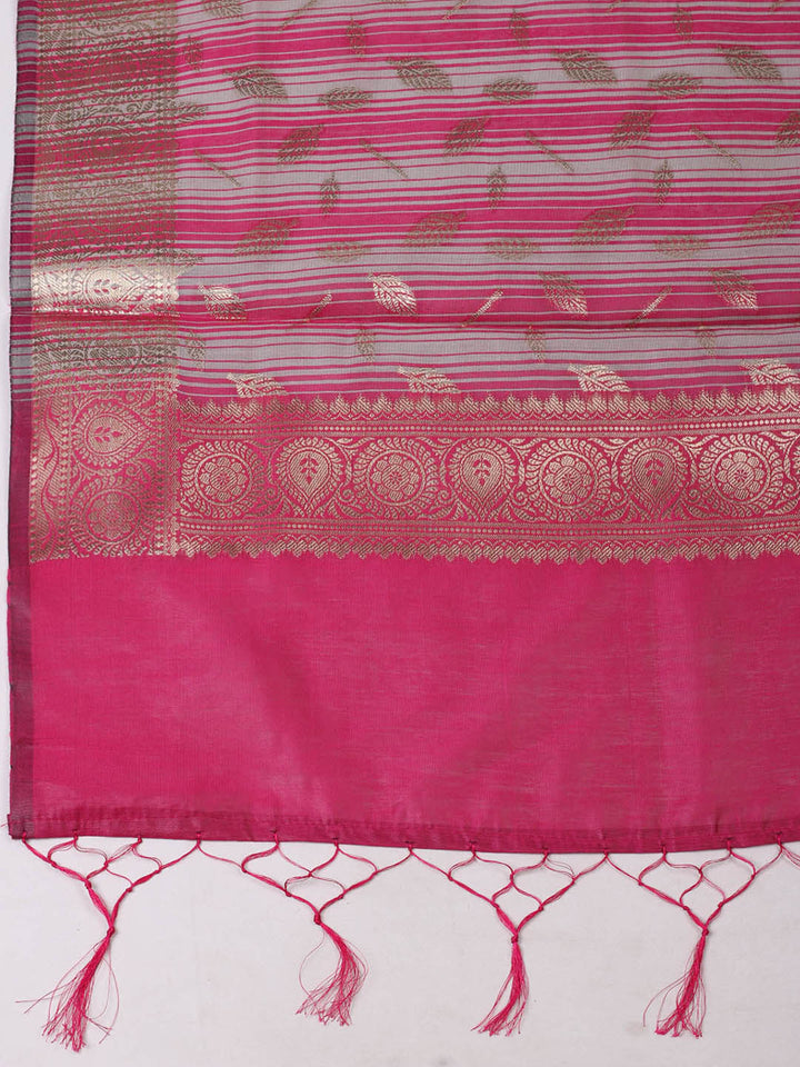 Woven Design Chanderi Unstitched Suit With Pant &amp; Dupatta