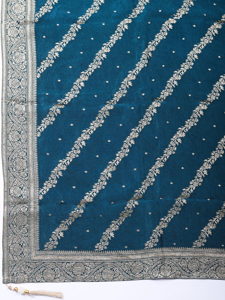 Woven Design Chanderi Unstitched Suit With Pant &amp; Dupatta
