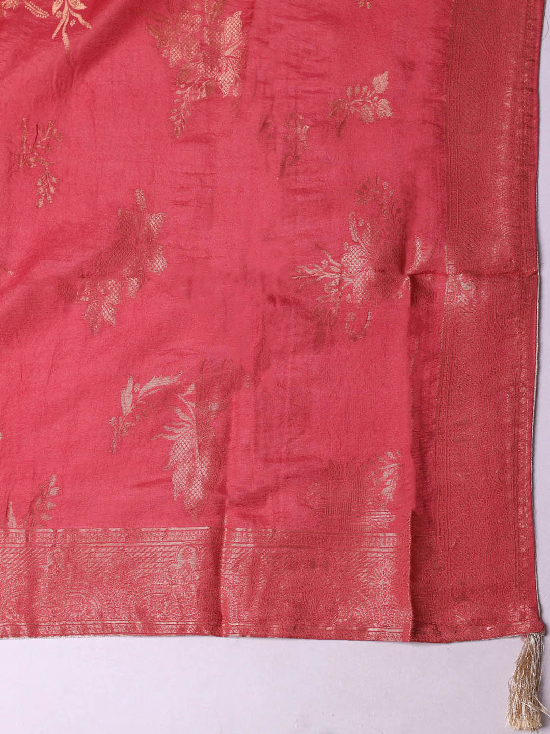 Embroidered Chanderi Unstitched Suit With Pant &amp; Dupatta