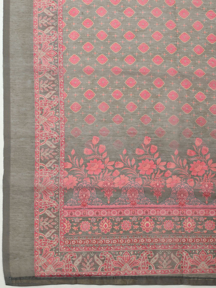 Printed Booti Chanderi Unstitched Suit With Dupatta