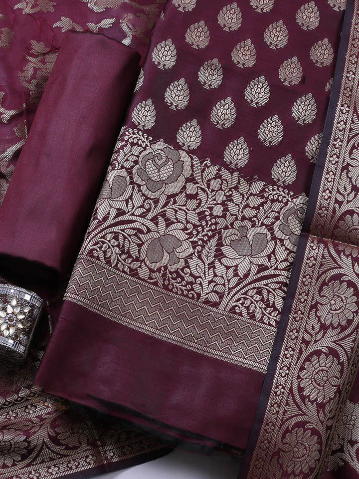 Banarasi Chanderi Unstitched Suit With Pant &amp; Dupatta