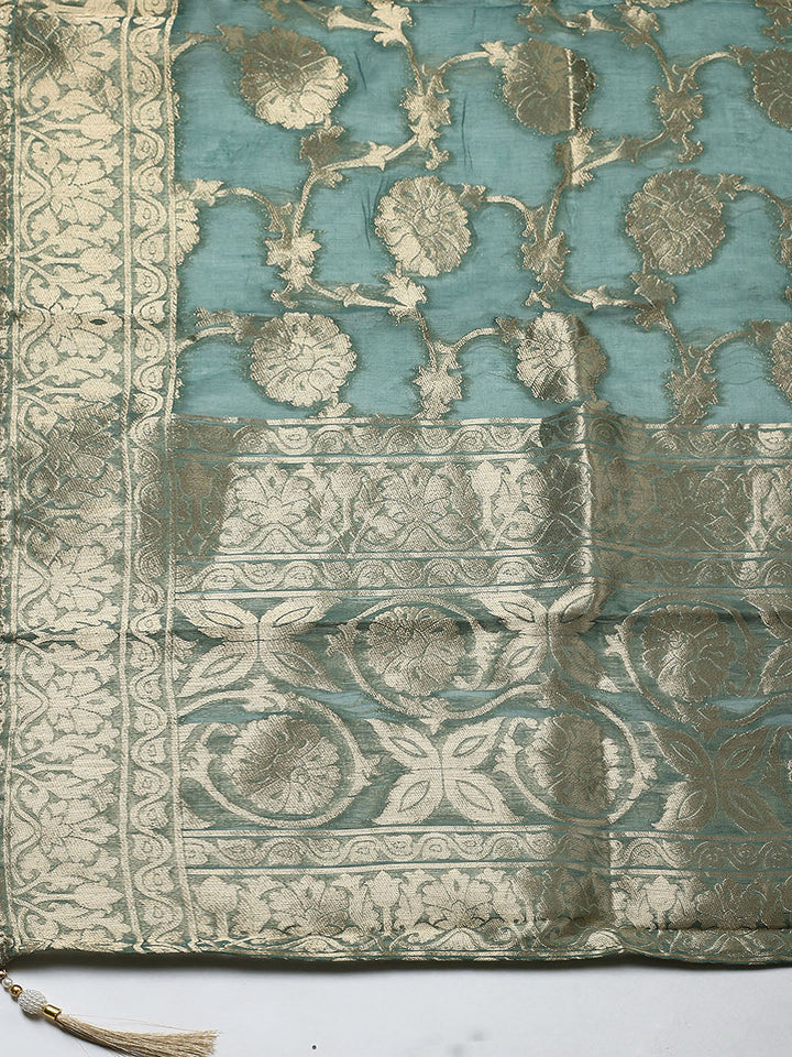 Embroidered Organza Unstitched Suit With Pant &amp; Dupatta