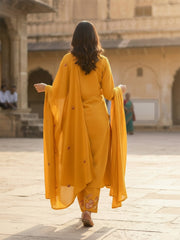 Embroidered Cotton Kurta With Pant & Dupatta