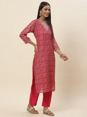 Floral Printed Chanderi Kurta With Pants