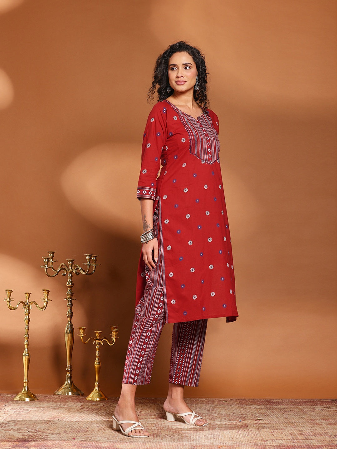 Printed Cotton Blend Kurta With Pant