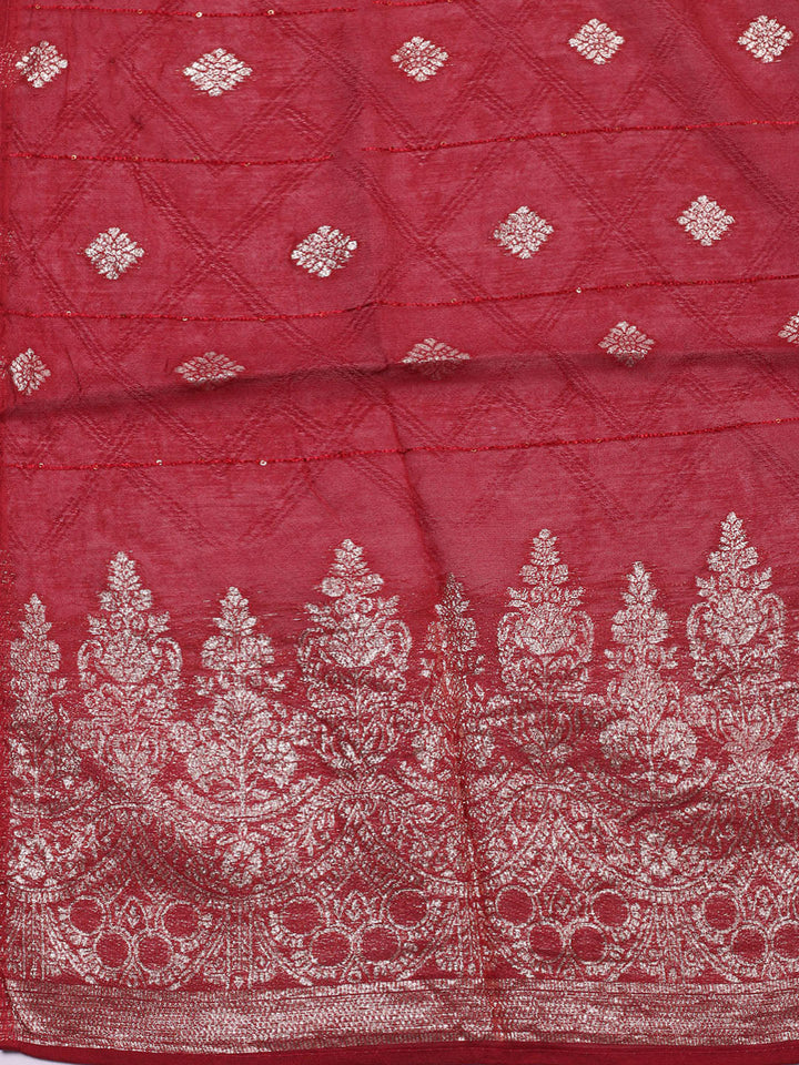 Neck Embroidered Chanderi Unstitched Suit With Dupatta