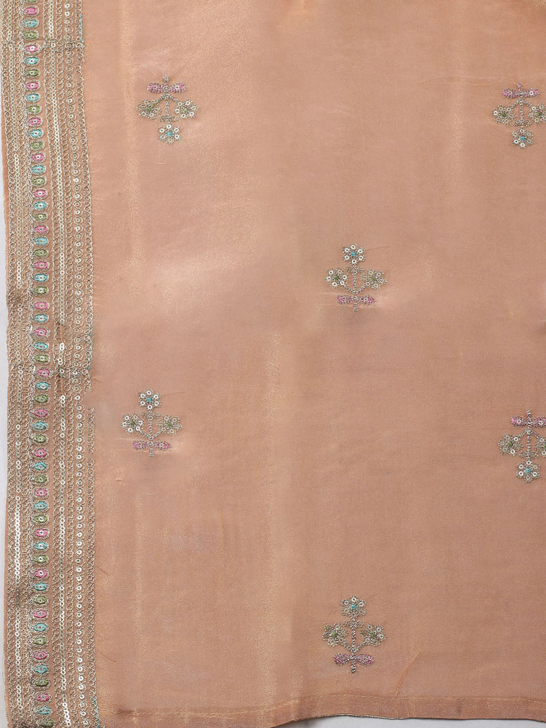 Embroidered Organza Unstitched Kurta With Pant &amp; Dupatta