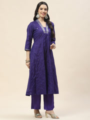 Neck Patti Chanderi Kurta With Pants