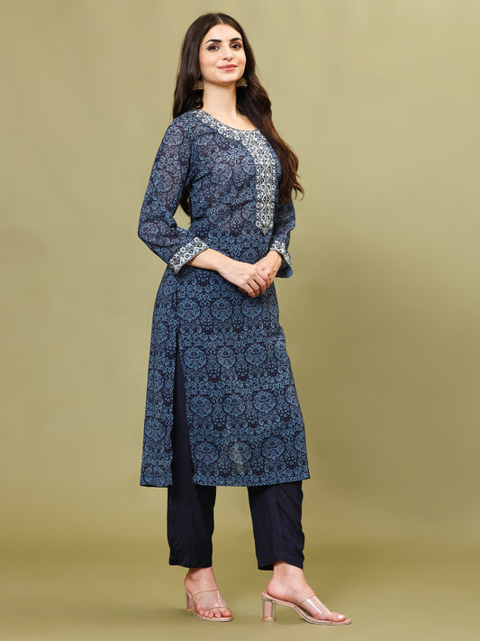 Neck Embroidery Georgette Kurti With Pants