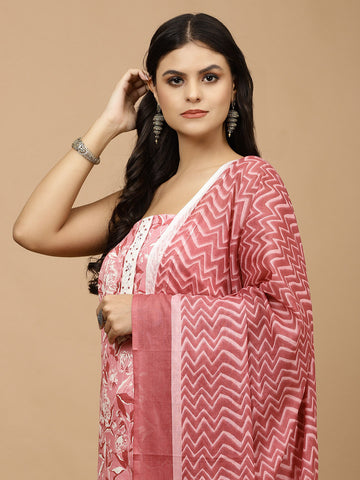 Printed Cotton Unstitched Suit With Dupatta