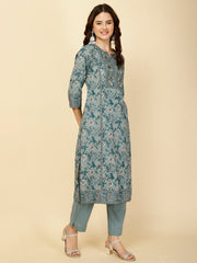 Floral Printed Cotton Straight Kurta With Pants