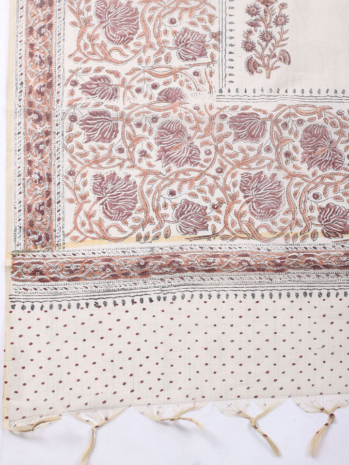 Printed Cotton Blend Unstitched Suit With Pant &amp; Dupatta