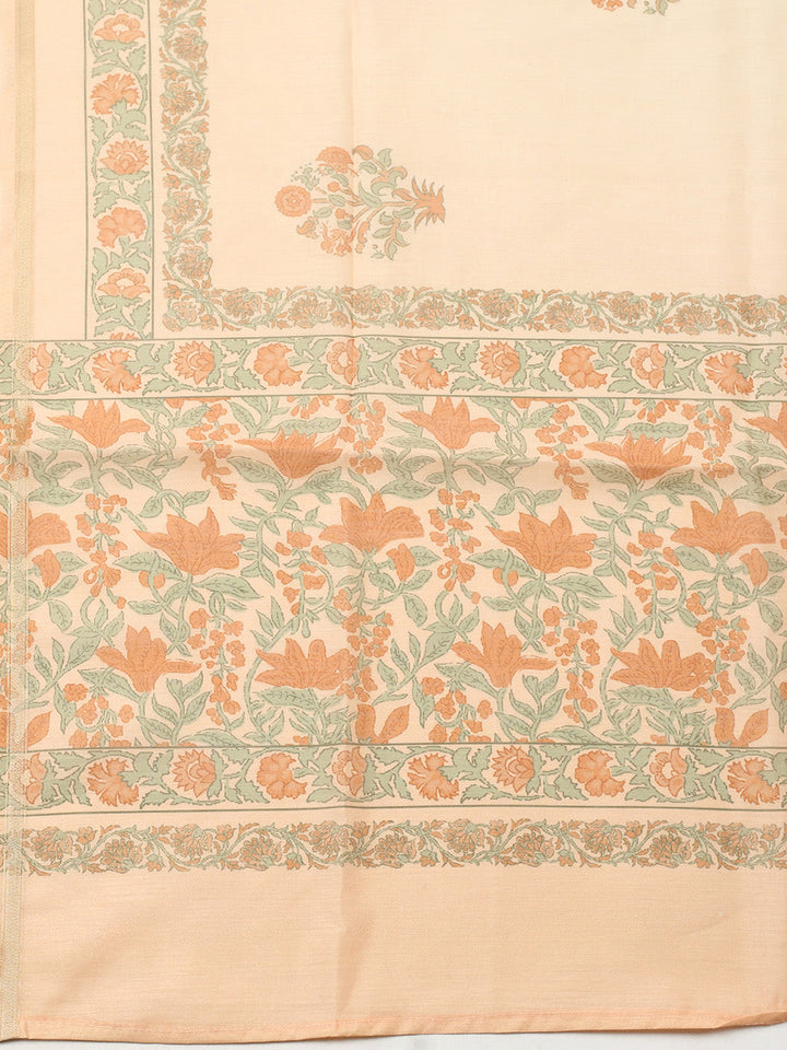 Printed Chanderi Unstitched Suit With Pant &amp; Dupatta