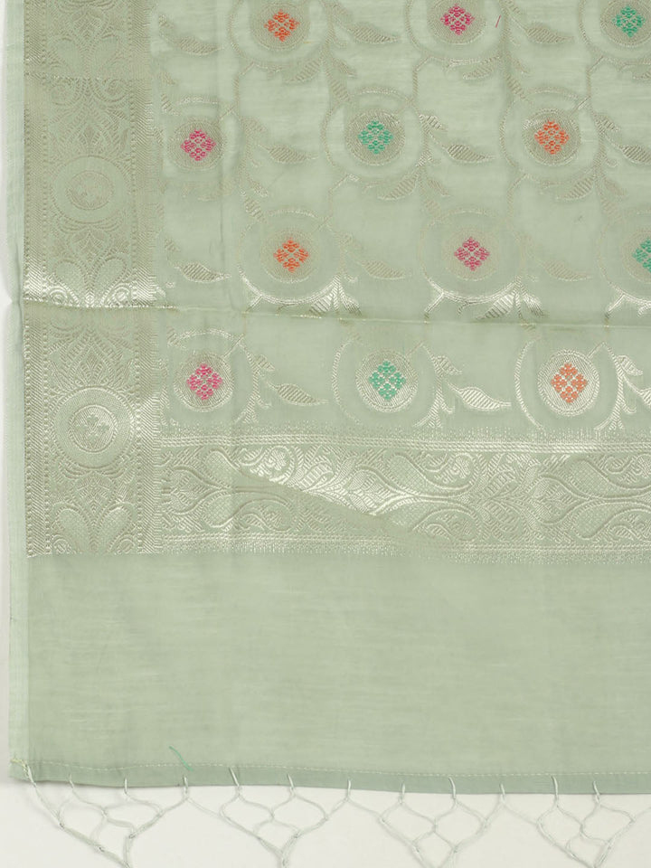 Woven Design Chanderi Unstitched Suit With Pant &amp; Dupatta