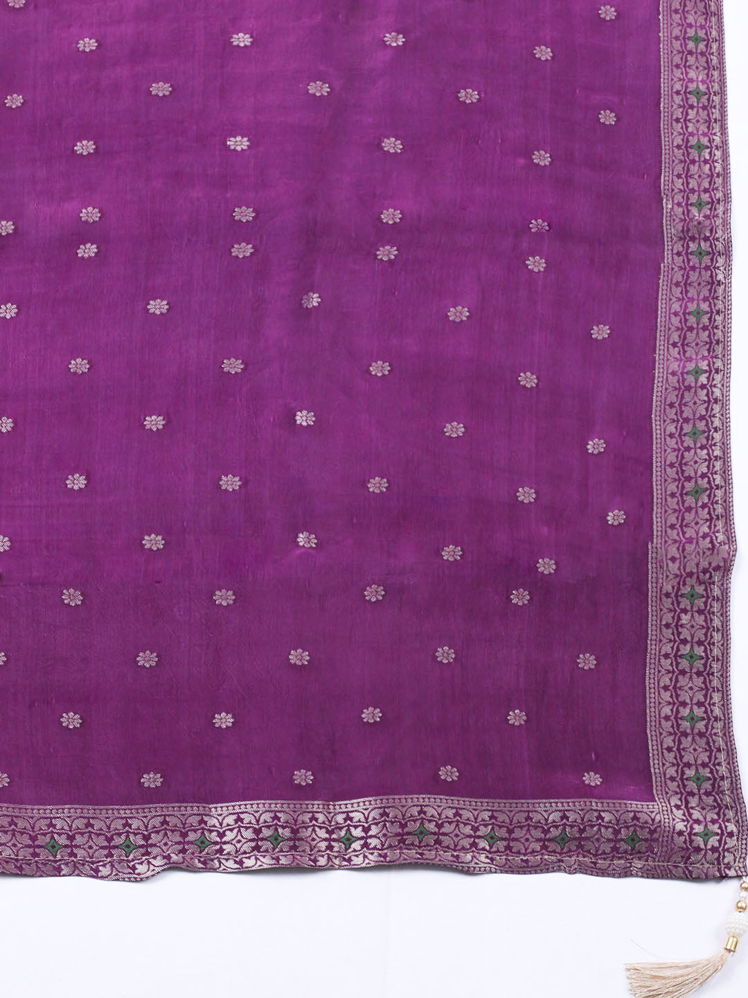 Embroidered Chanderi Unstitched Suit With Pant &amp; Dupatta