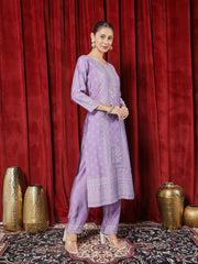 Printed Chanderi Kurta With Pants & Dupatta