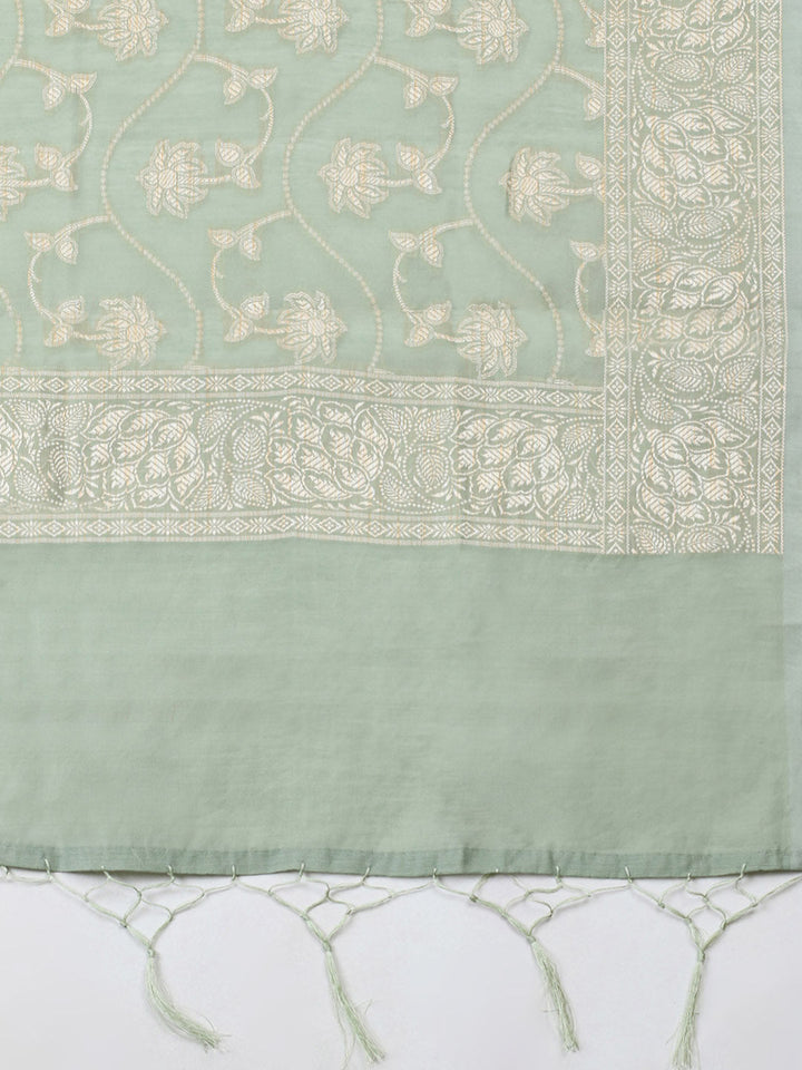 Woven Design Chanderi Unstitched Suit With Pant &amp; Dupatta
