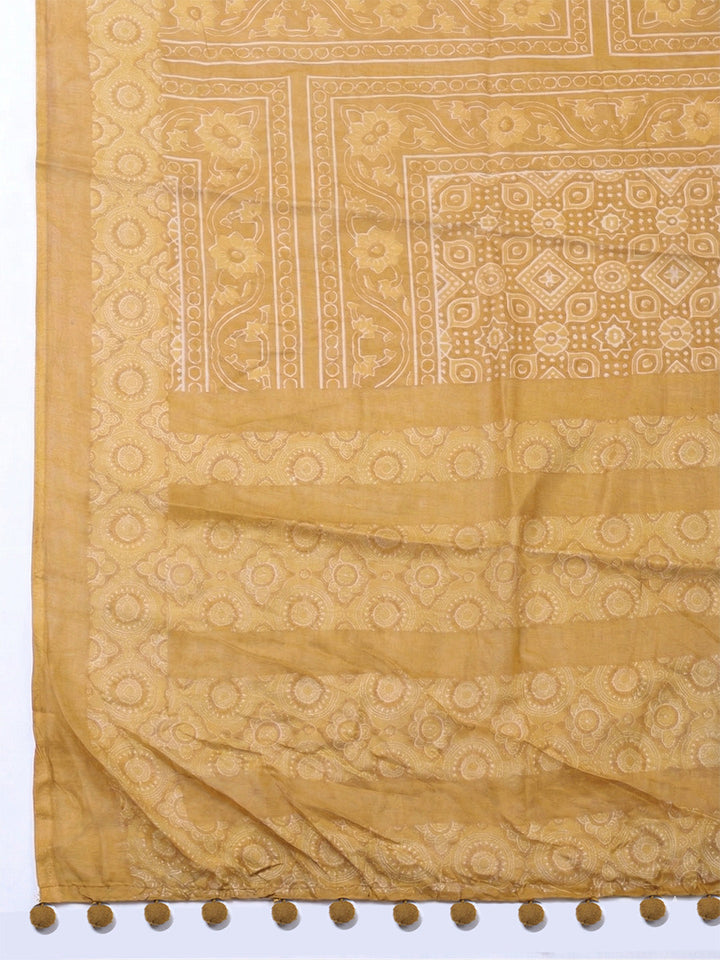 Printed Cotton Blend Unstitched Suit With Pant &amp; Dupatta