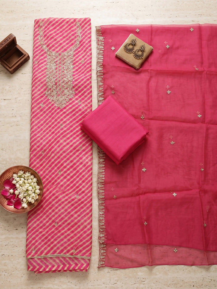 Neck Embroidered Organza Unstitched Suit With Dupatta