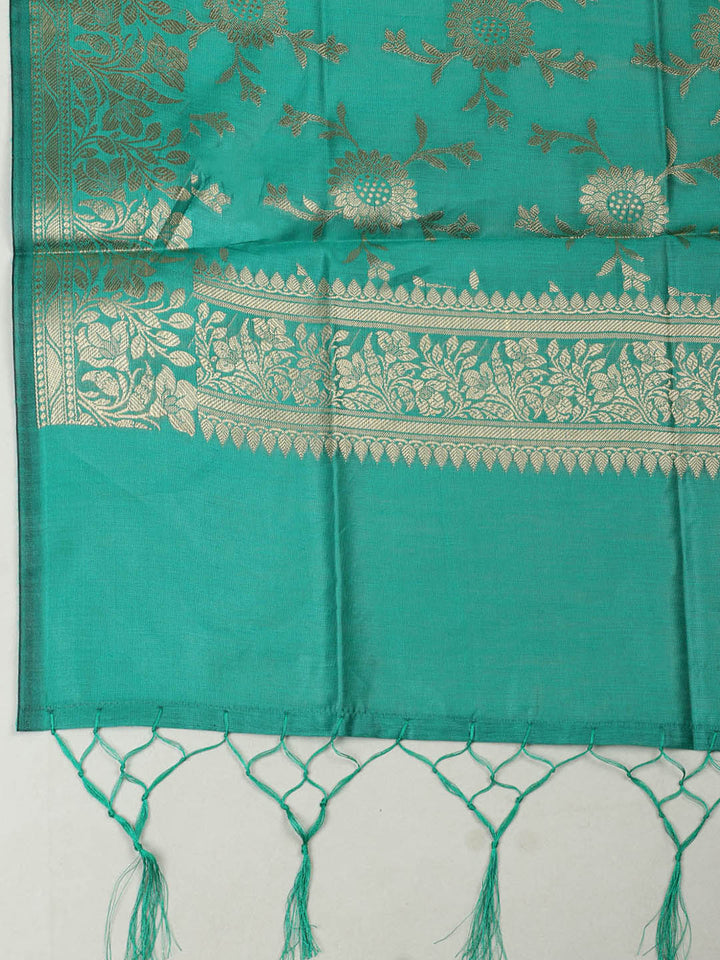 Woven Design Chanderi Unstitched Suit With Pant &amp; Dupatta