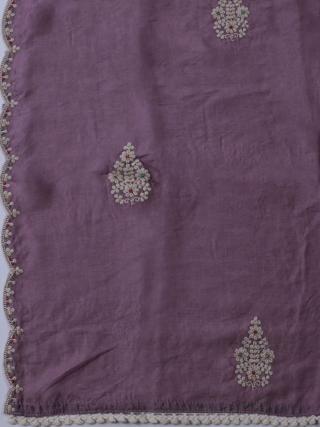 Neck Embroidered Chanderi Unstitched Suit With Dupatta