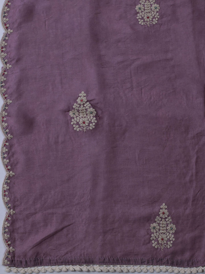 Neck Embroidered Chanderi Unstitched Suit With Dupatta