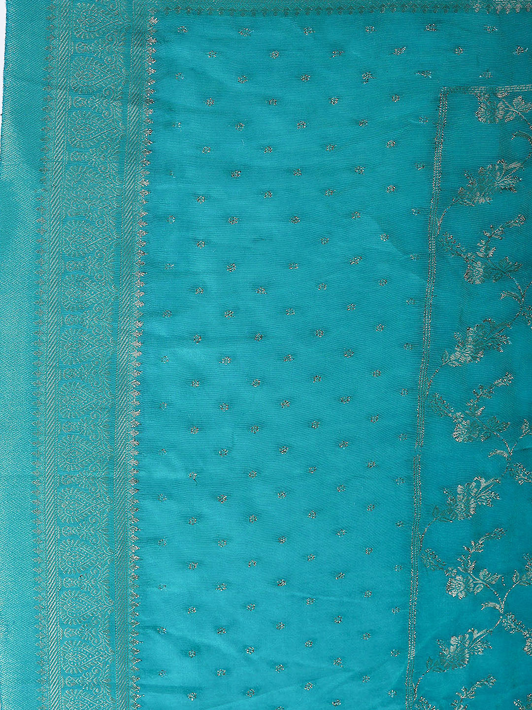 Embroidered Chanderi Unstitched Suit With Pant &amp; Dupatta