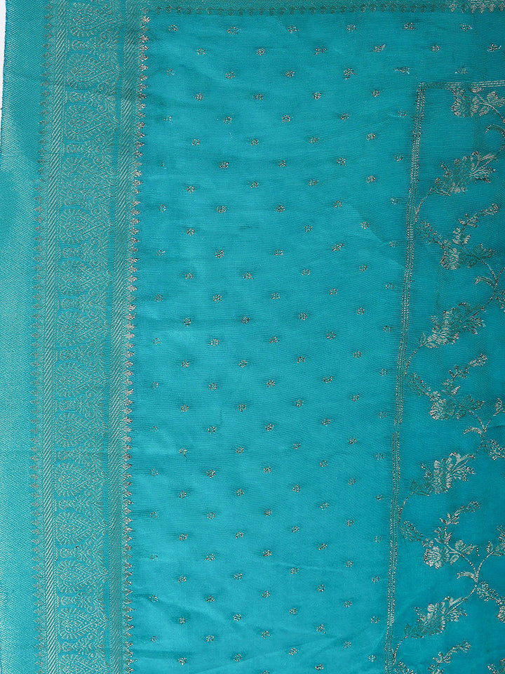 Embroidered Chanderi Unstitched Suit With Pant &amp; Dupatta