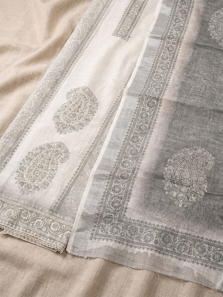 Printed Cotton Blend Unstitched Suit With Dupatta