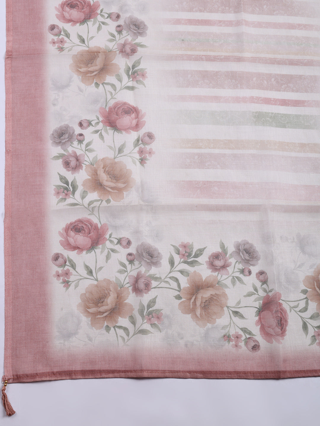 Printed Linen Blend Unstitched Suit With Pant &amp; Dupatta