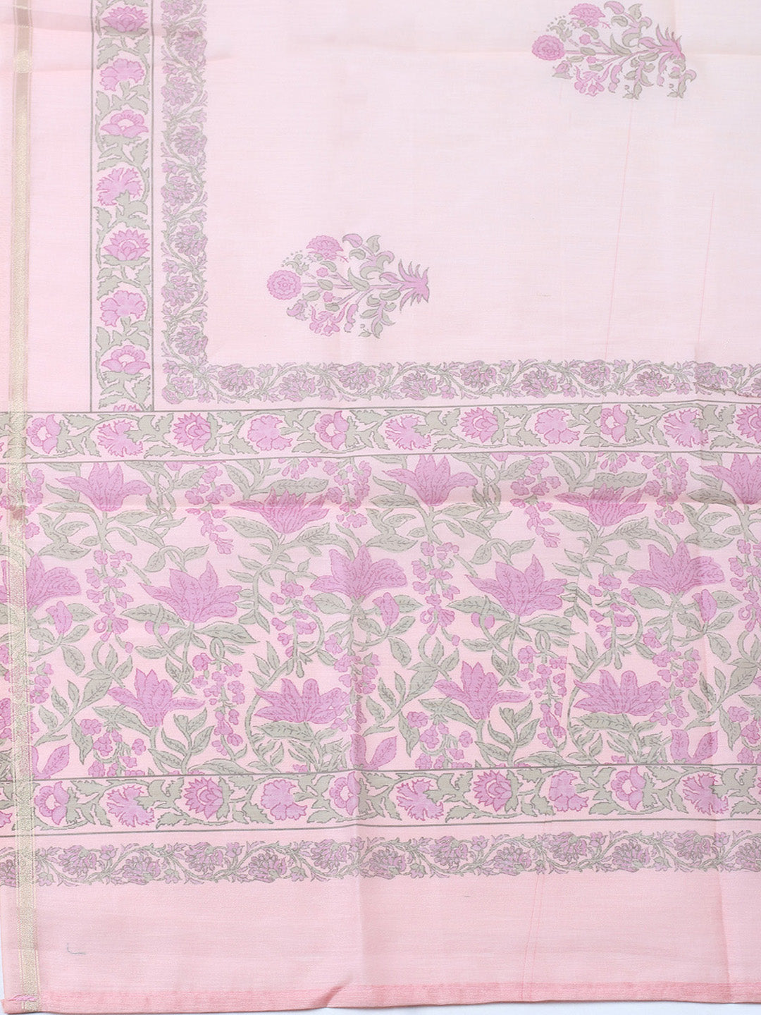 Printed Chanderi Unstitched Suit With Pant &amp; Dupatta