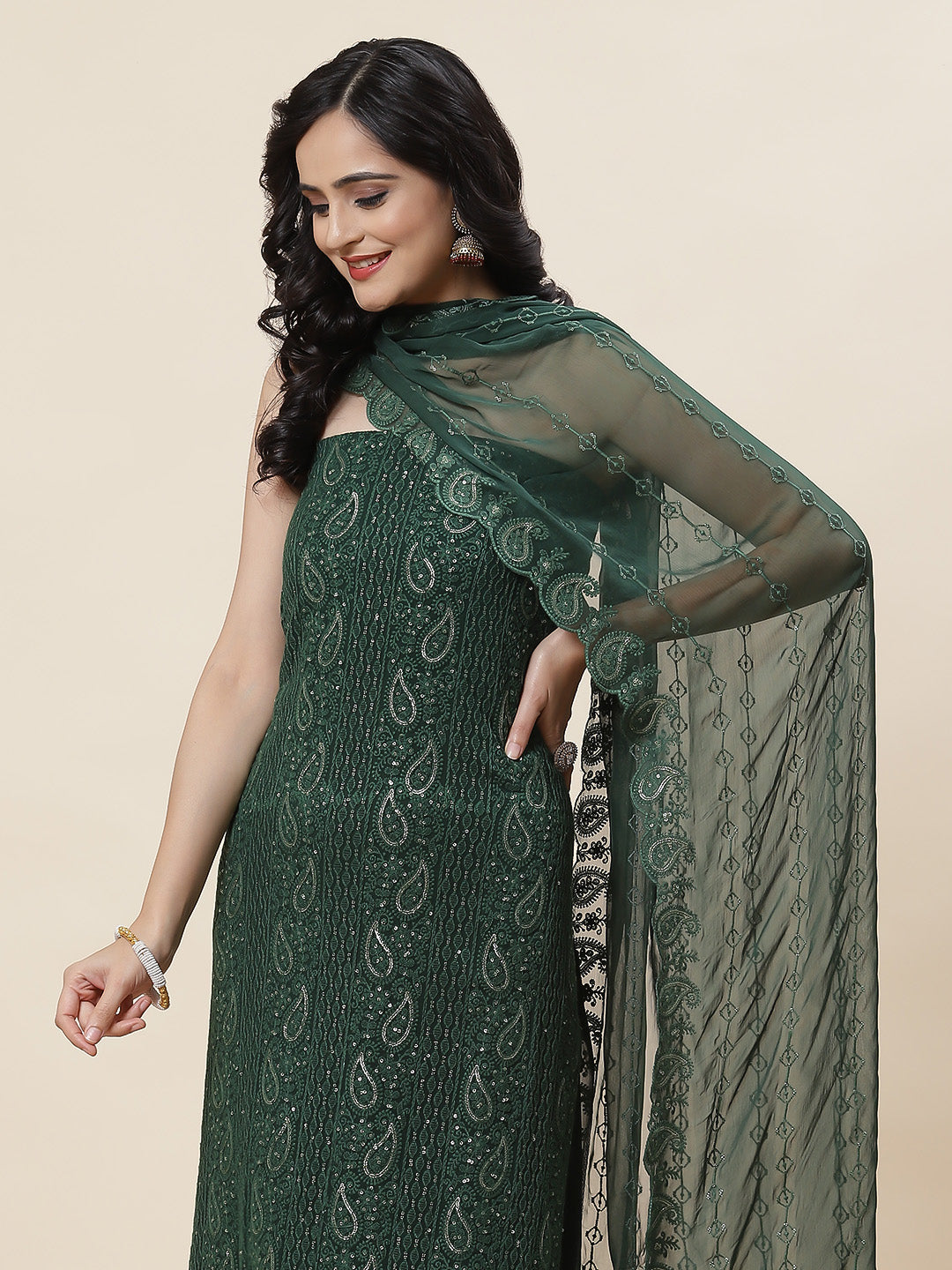 Embroidered Georgette Unstitched Suit Piece With Dupatta