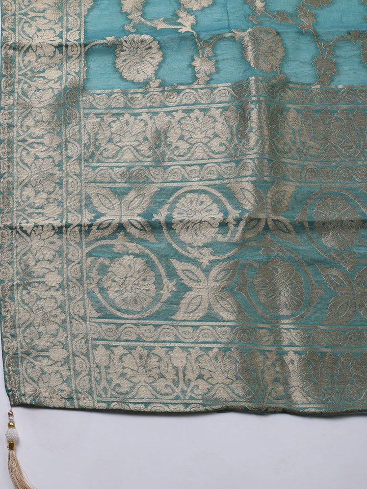 Embroidered Chanderi Unstitched Suit With Dupatta